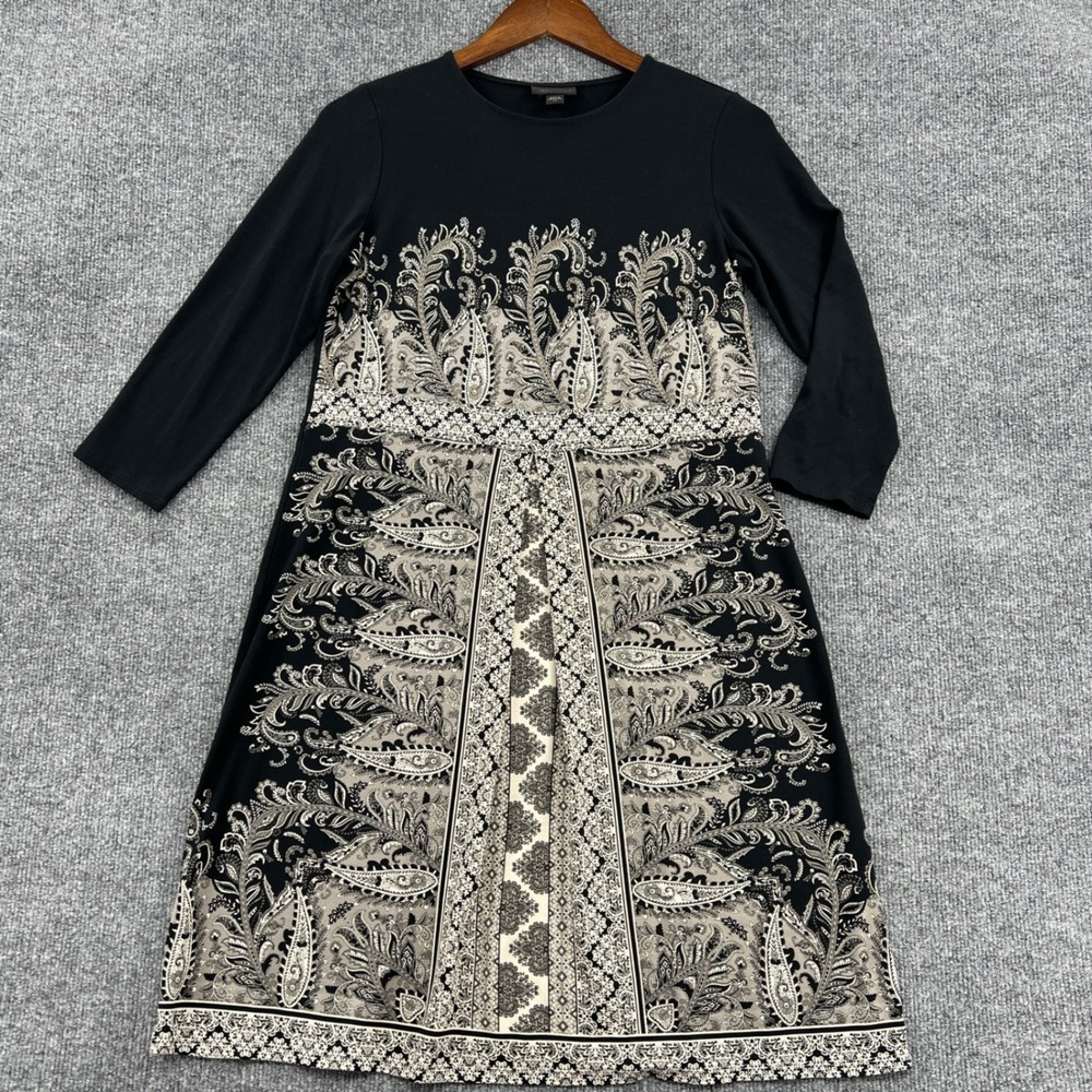J Jill Wearever Collection Dress Womens XS Black Paisley Mod Office Boho Chic